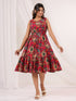 Janasya Women's Pink Pure Cotton Floral Printed Fit & Flare Dress